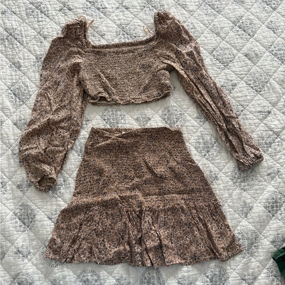 Smocked Floral Ruffle Mini Skirt - Beige Floral